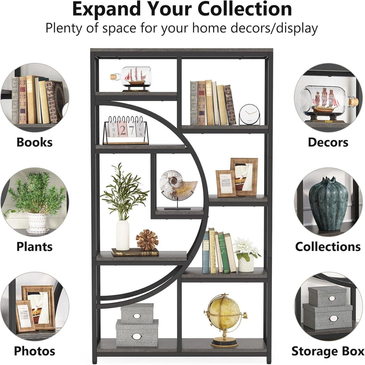 5 Tier Corner Etagere Bookshelf With 9 Open Shelves Storage Organizer For Living Room