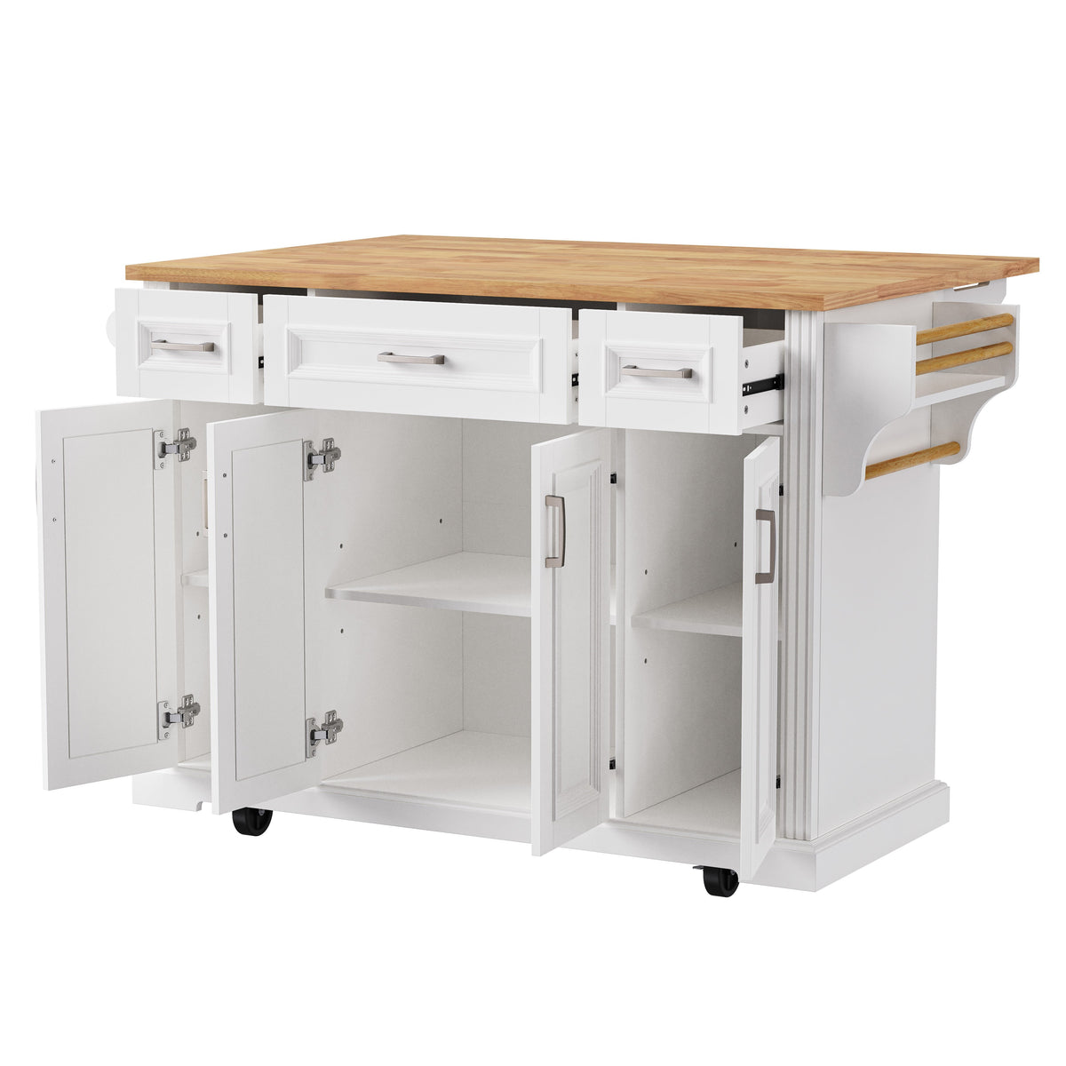54-Inch Large Kitchen Island with Rubber Wood Drop Leaf