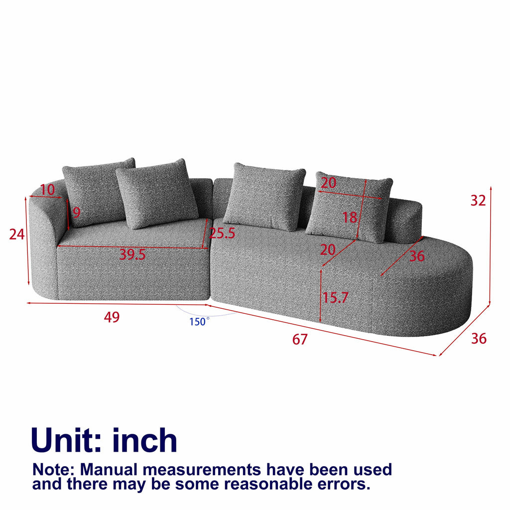 Oversized Sectional Sofa, 4 Seater Extra Deep, Wide Curved Couch With 4 Throw Pillows