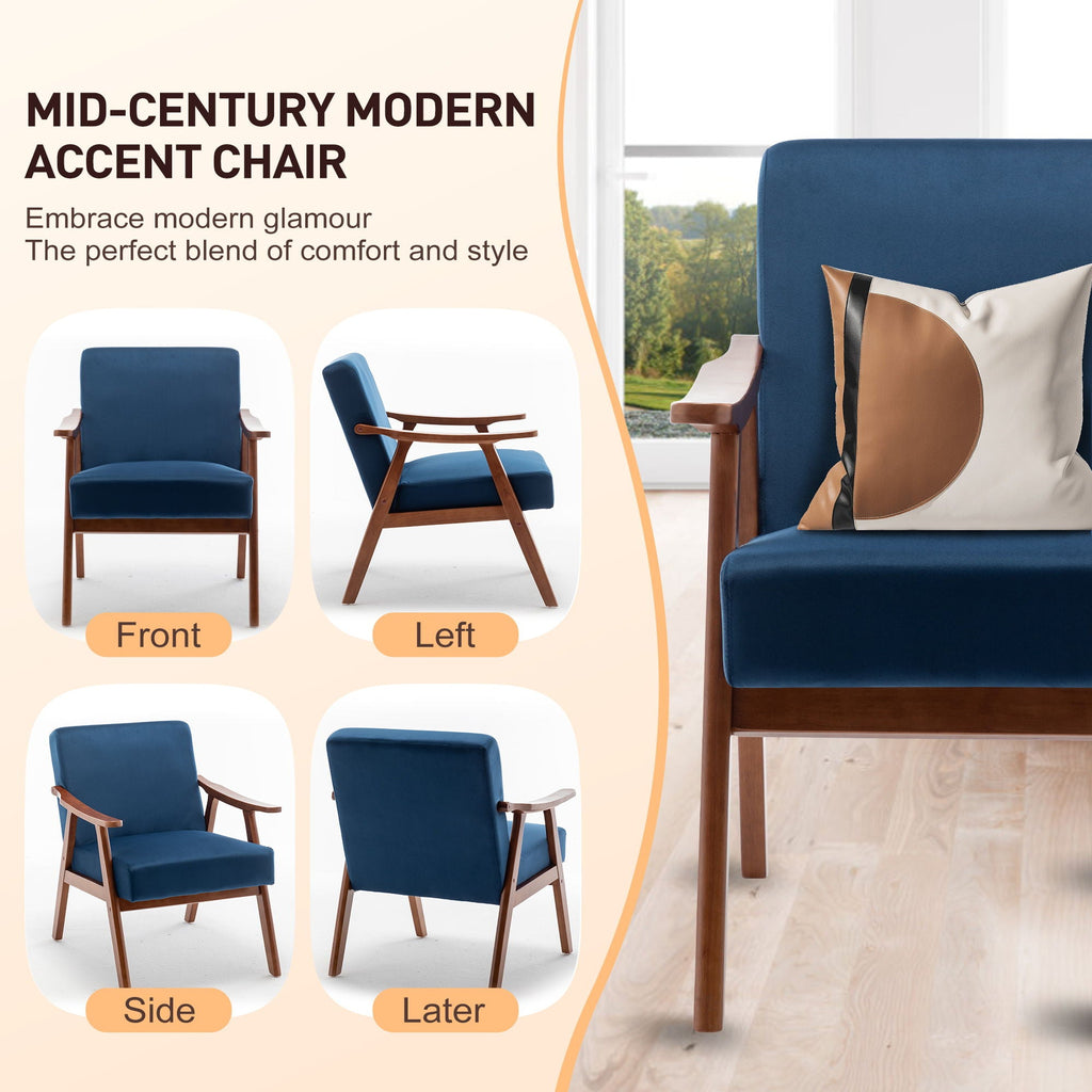 Mid Century Modern Accent Chair With Solid Wood Frame
