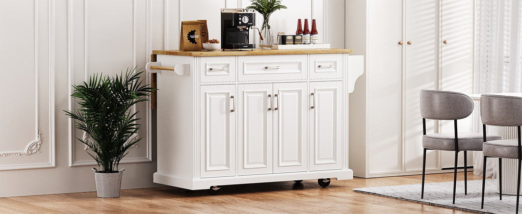 54-Inch Large Kitchen Island with Rubber Wood Drop Leaf