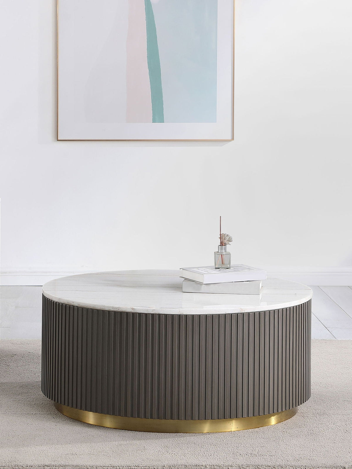 Round White Marble Top Coffee Table