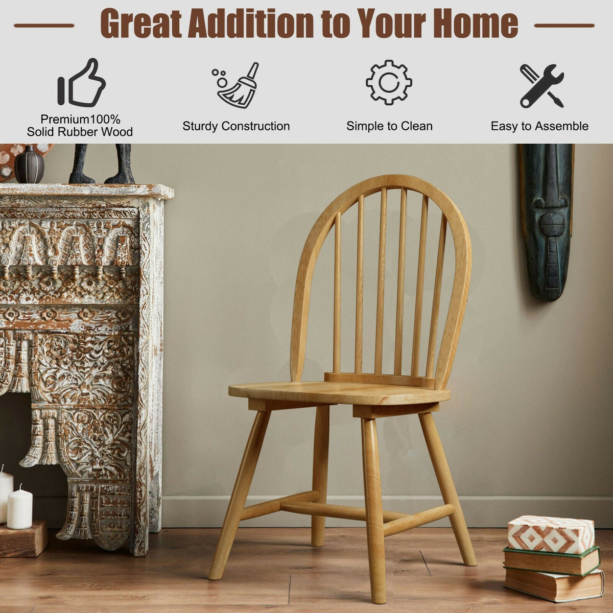 2 Vintage Windsor Wood Chair with Spindle Back for Dining Room