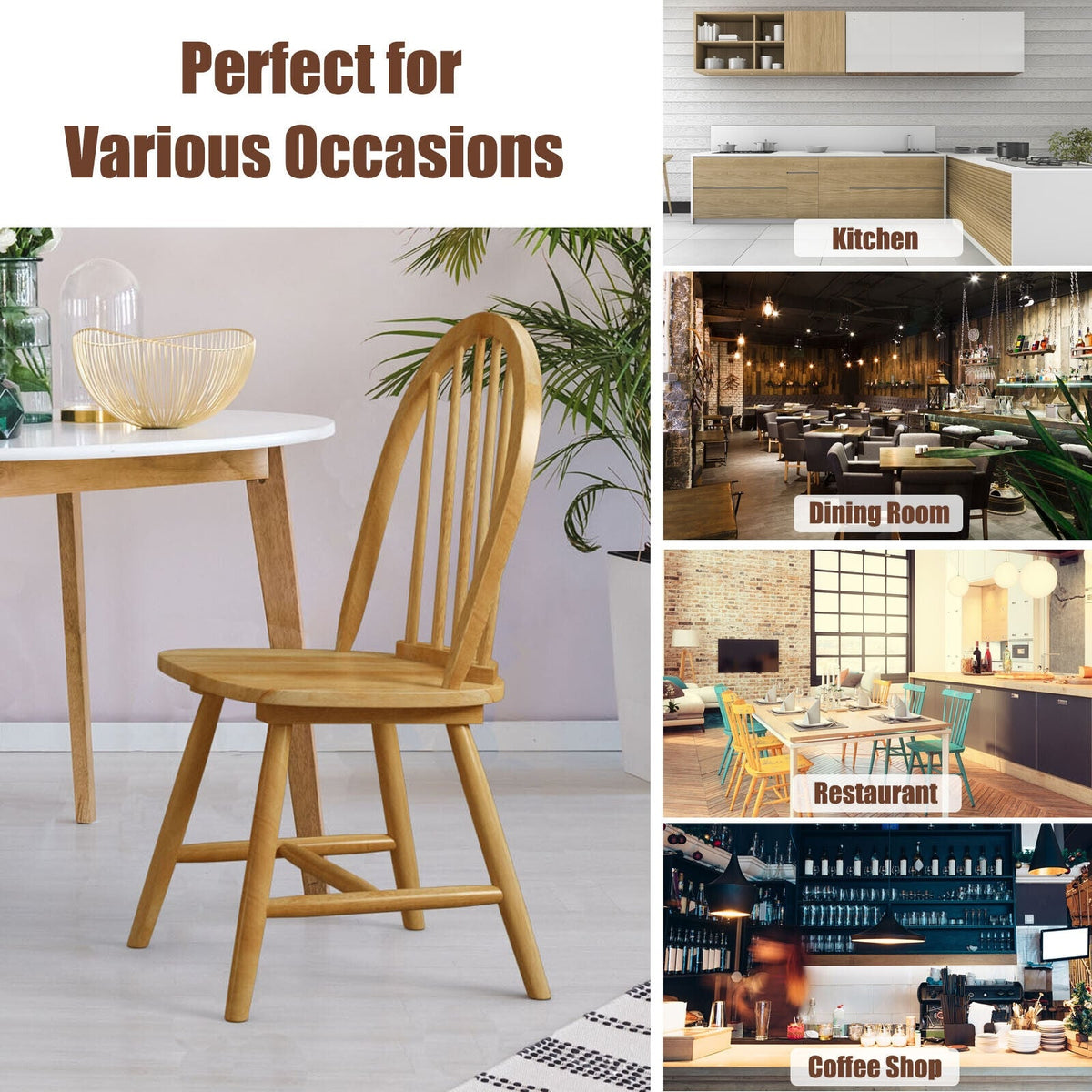 2 Vintage Windsor Wood Chair with Spindle Back for Dining Room