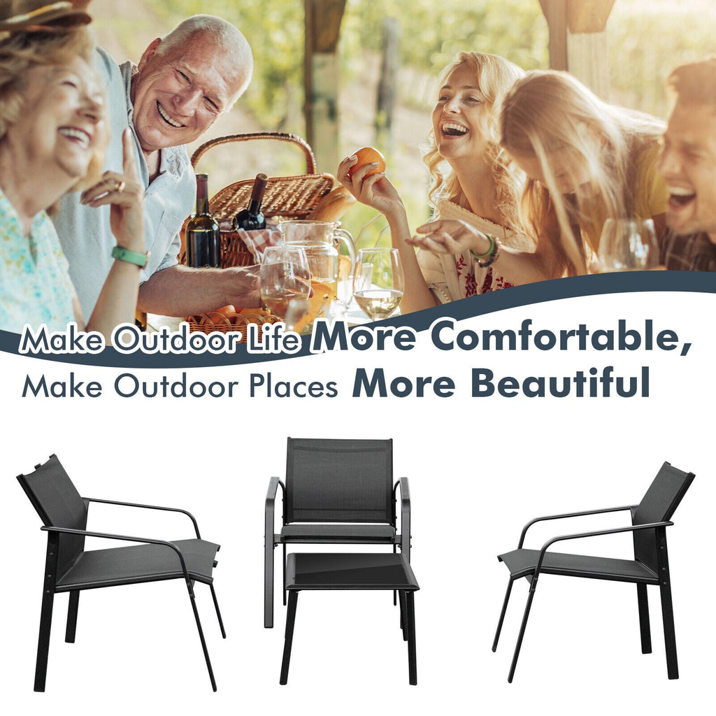 4 Pieces Patio Set with Armrest Loveseat Sofas and Glass Table Deck