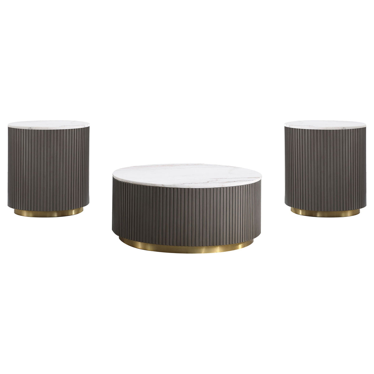 3-piece Round White Marble Coffee Table Set
