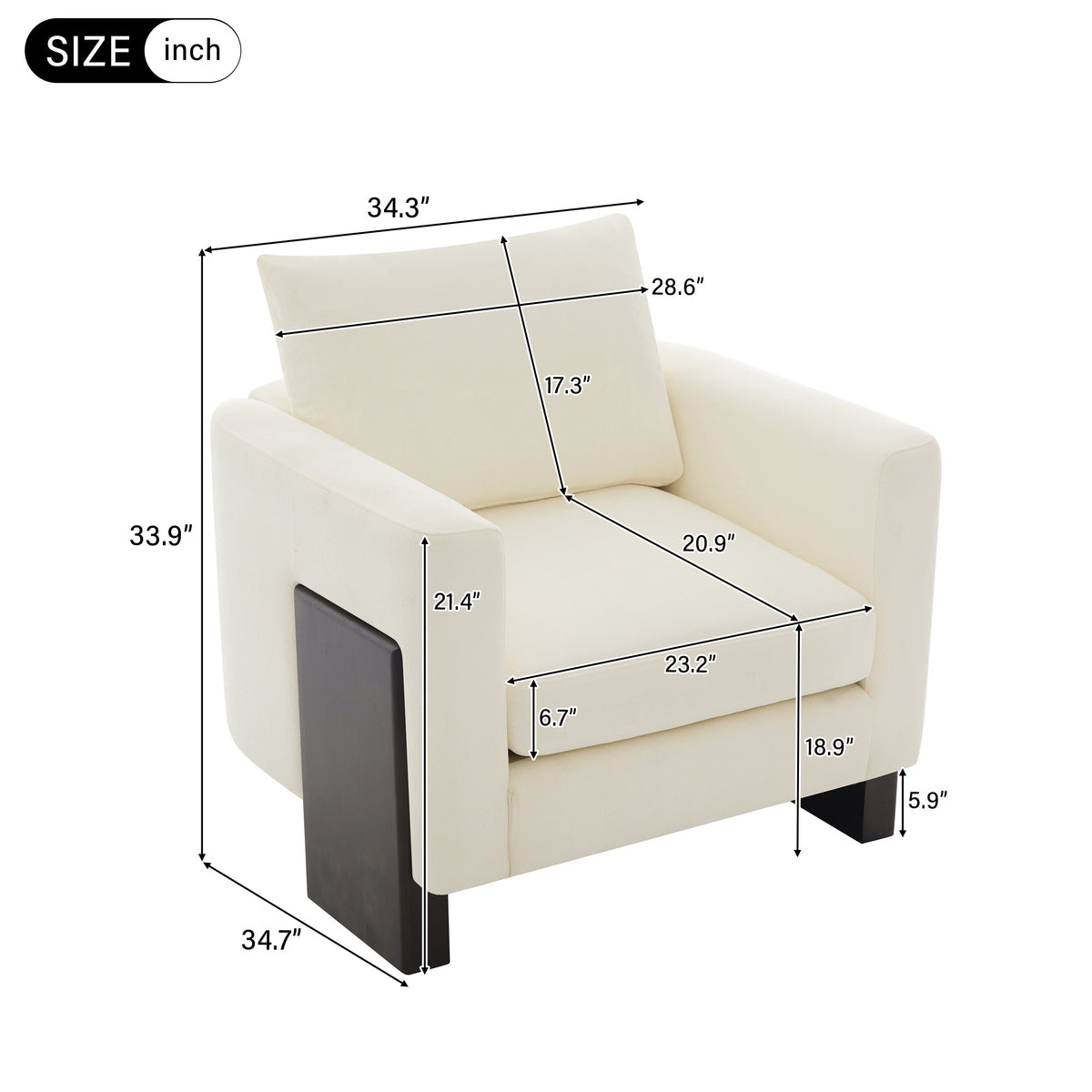 Modern Accent Club Armchair with Rubberwood Legs