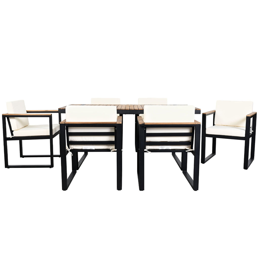 7 Pieces Dining Set Table And Chair Set With And Removable Cushions For Patio