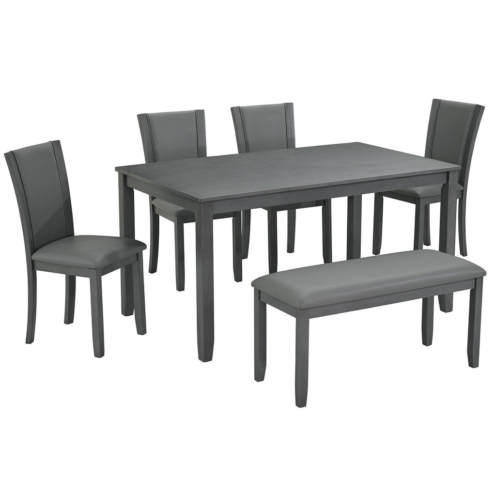 Modern 6 Piece Dining Table Set With Bench And Chairs For Dining Room - Gray