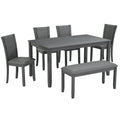 Modern 6 Piece Dining Table Set With Bench And Chairs For Dining Room - Gray