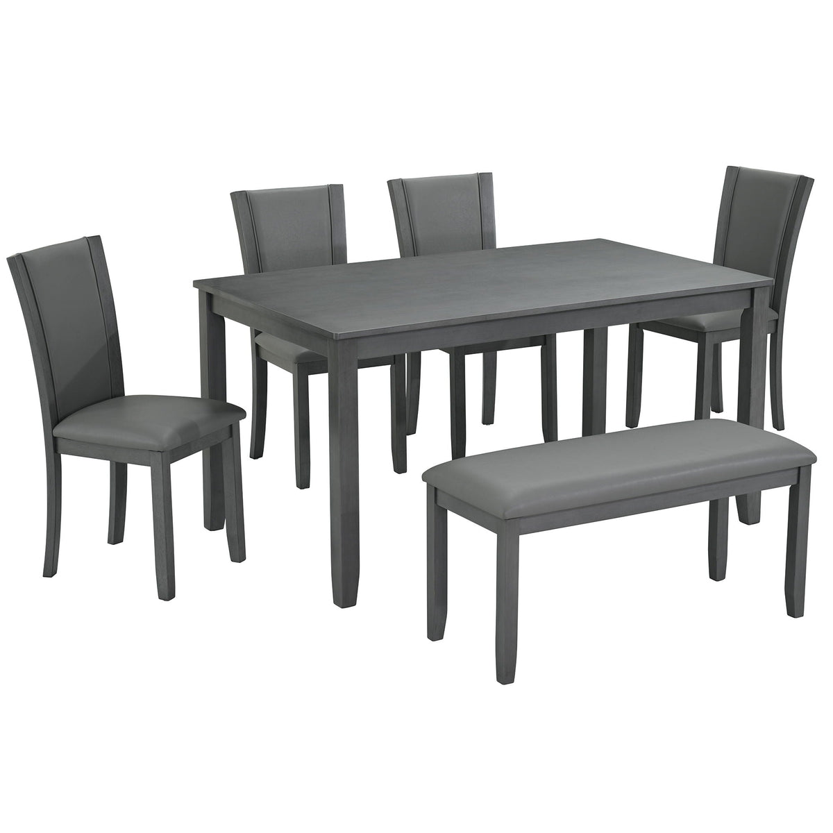 Modern 6 Piece Dining Table Set With Bench And Chairs For Dining Room - Gray