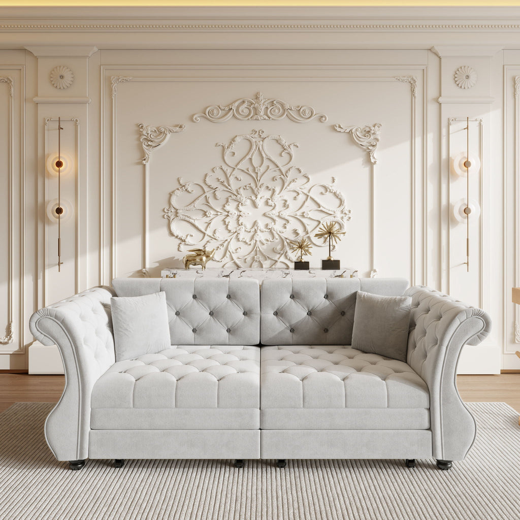 Oversized Chesterfield Pull Out Sofa Bed with Flower Tufting