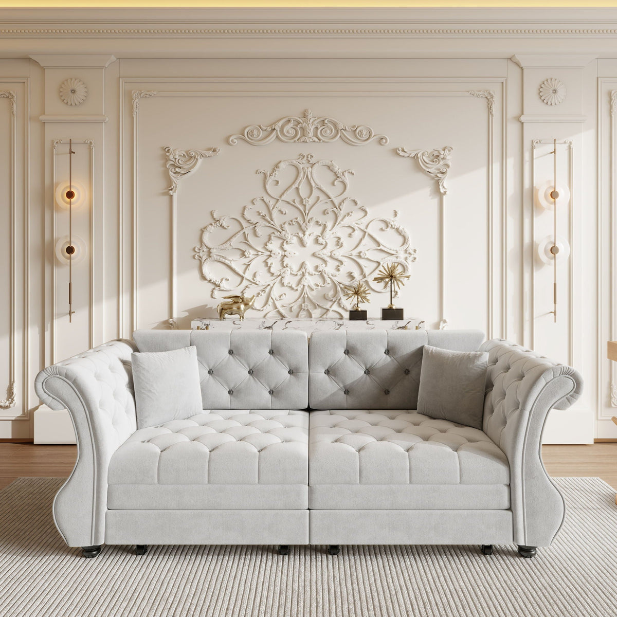 Oversized Chesterfield Pull Out Sofa Bed with Flower Tufting