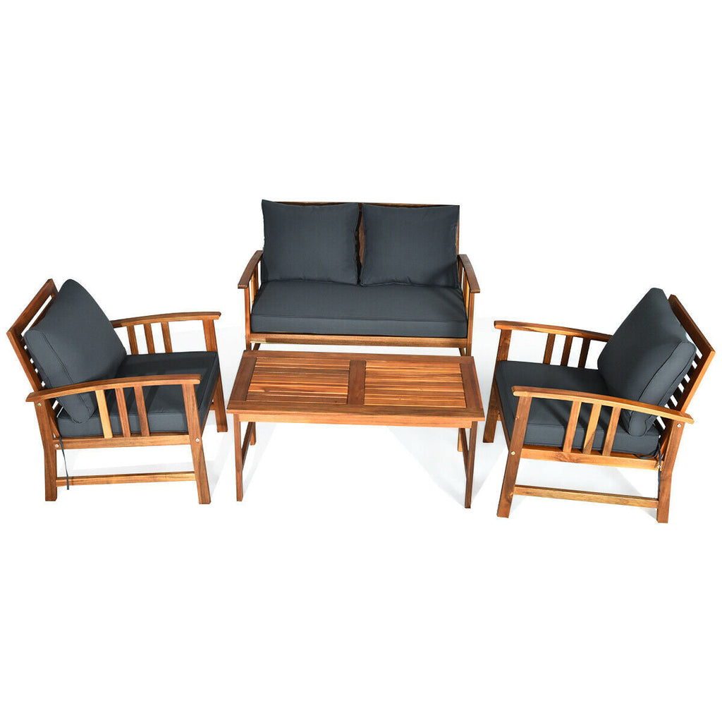 4 Pcs Wooden Patio Set Table Sofa Chair