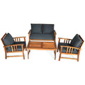 4 Pcs Wooden Patio Set Table Sofa Chair