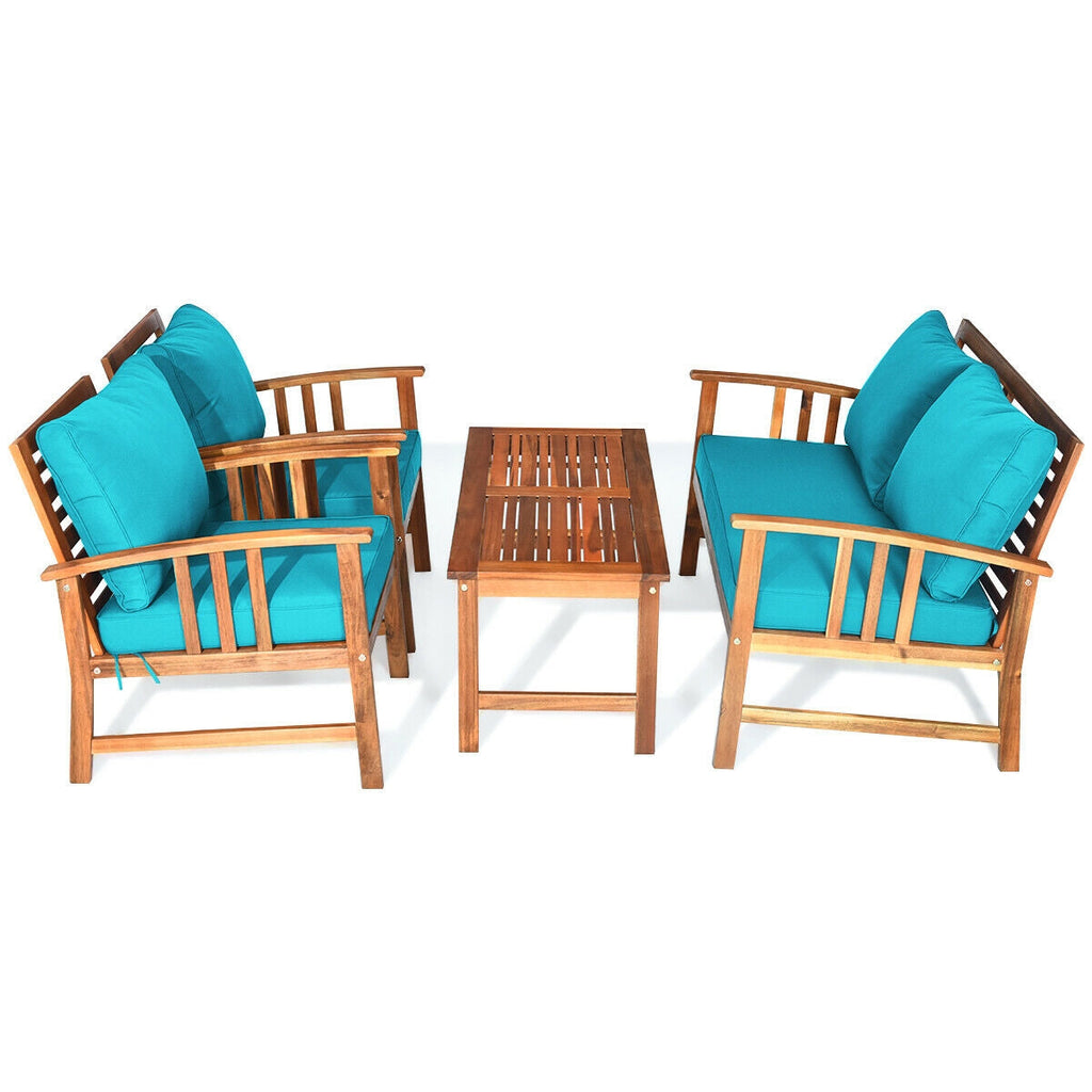 4 Pcs Wooden Patio Set Table Sofa Chair