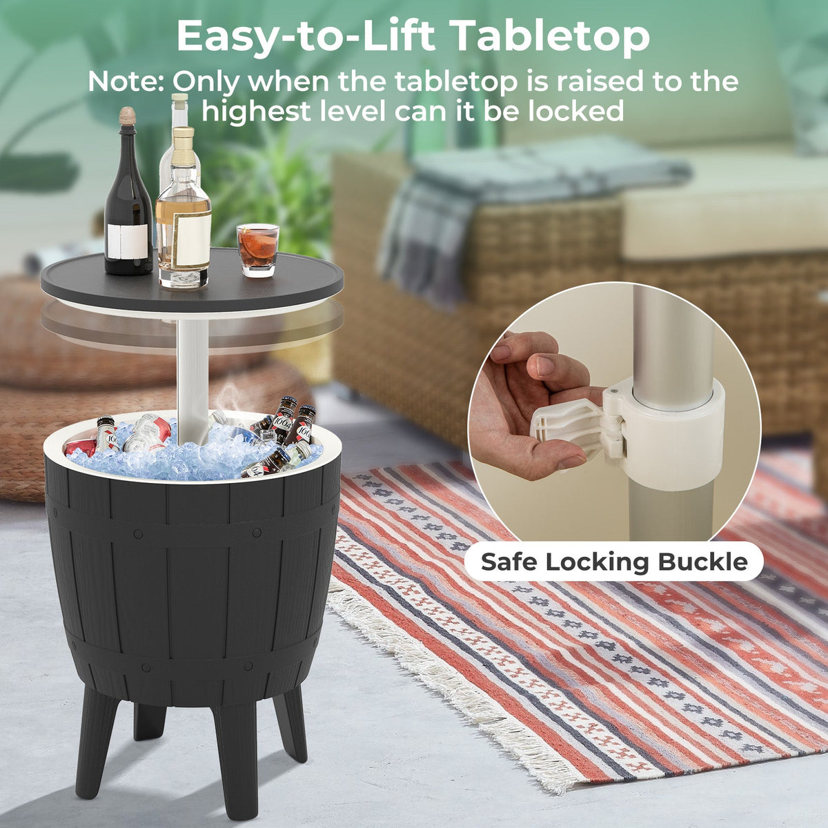 10 Gallon Cooler Bar Table Outdoor Coffee Table Ice Bucket