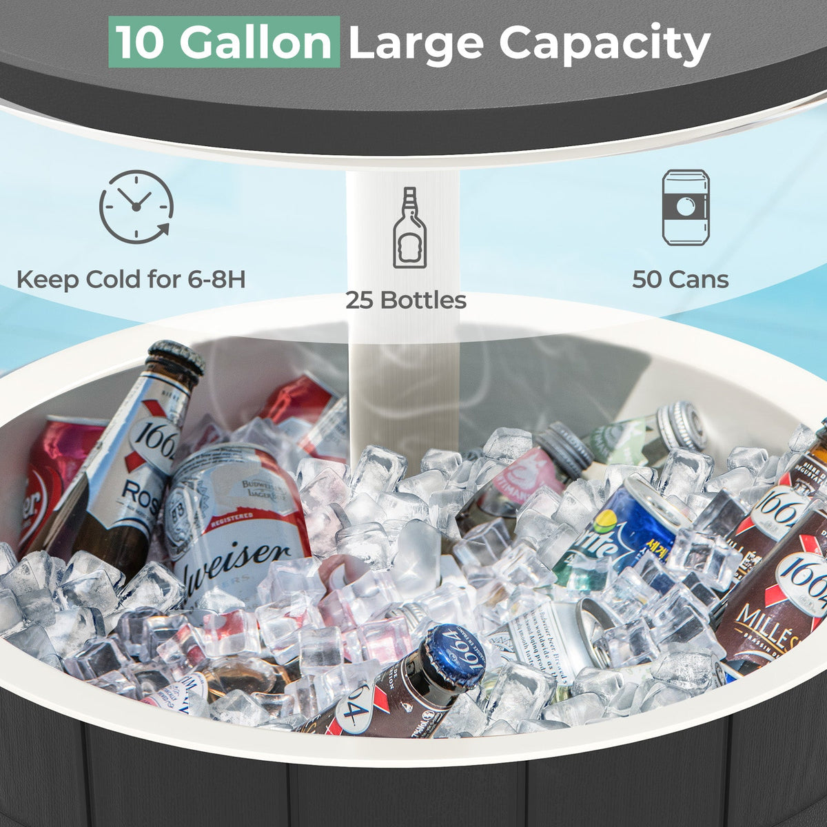 10 Gallon Cooler Bar Table Outdoor Coffee Table Ice Bucket