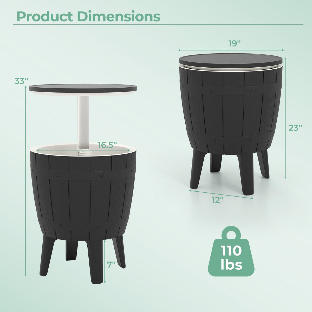 10 Gallon Cooler Bar Table Outdoor Coffee Table Ice Bucket
