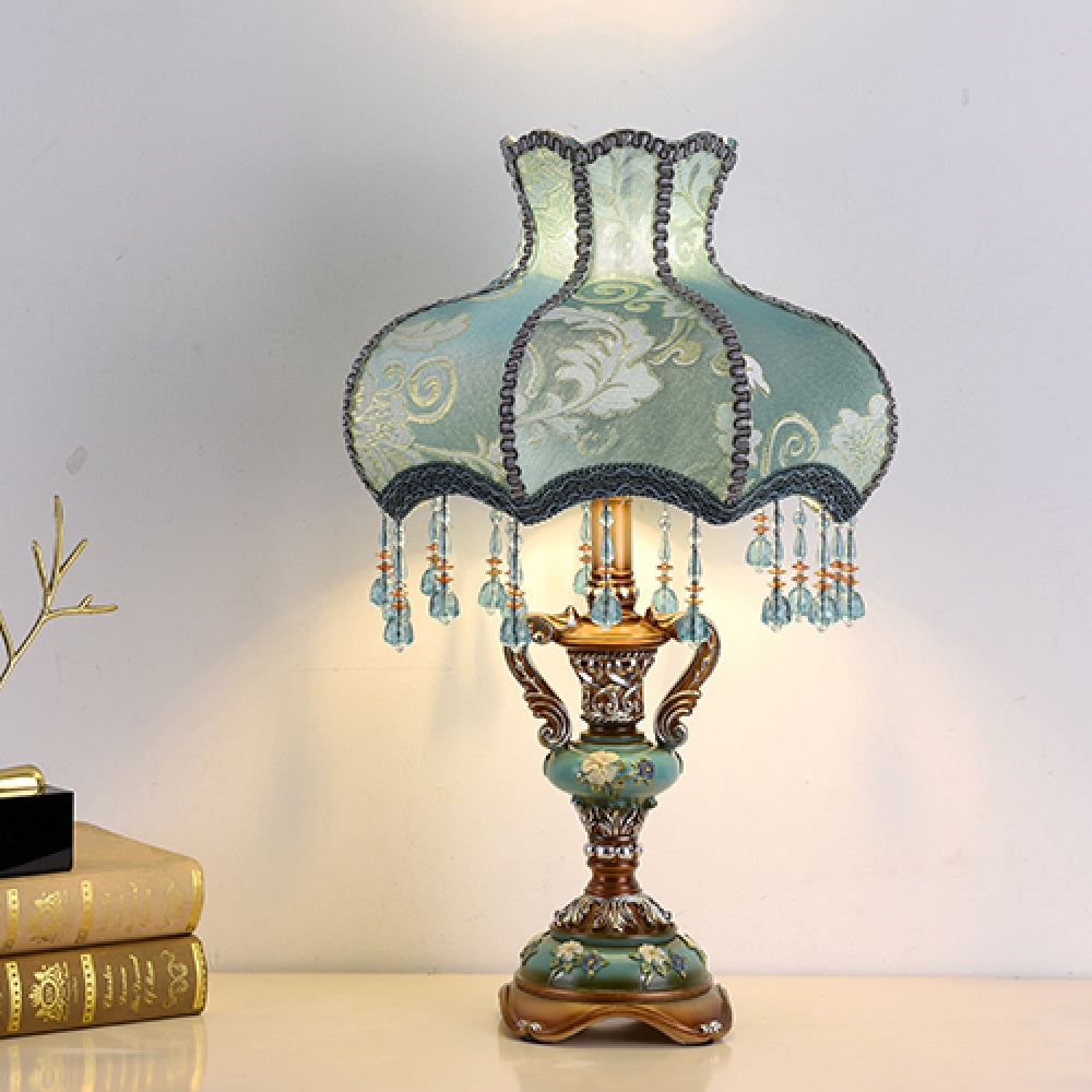 Victorian Floral Table Lamp – Lace Lampshade & Beaded Fringe, Antique Bedside Night Light