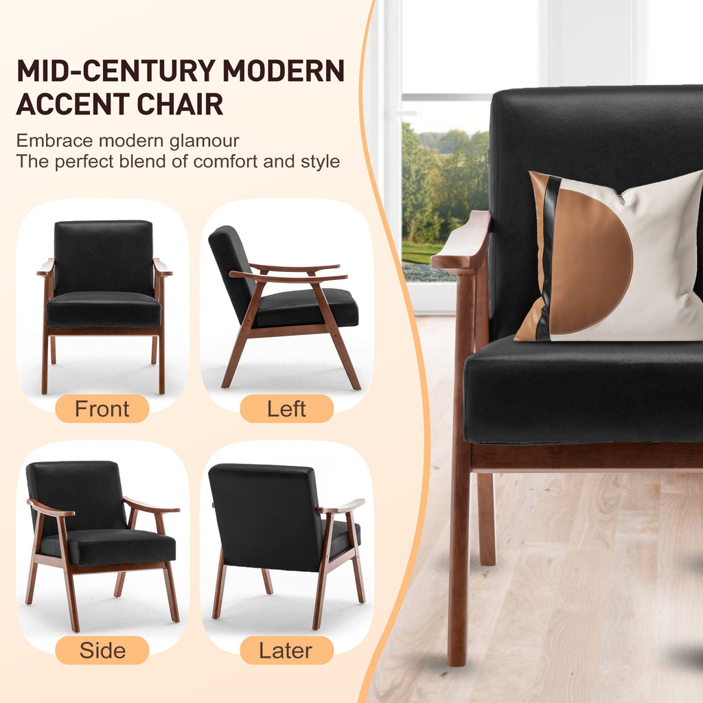 Mid Century Modern Accent Chair With Solid Wood Frame