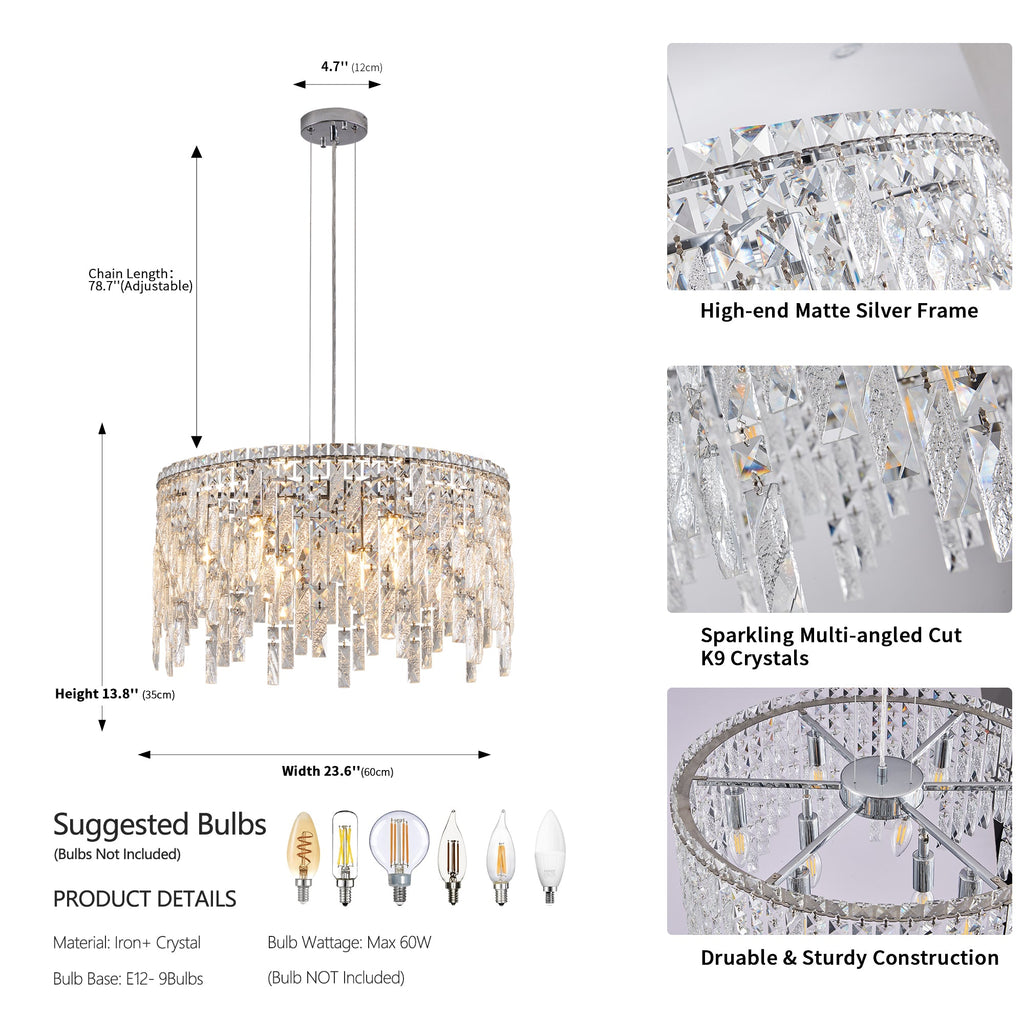 Deluxe round silver crystal chandelier