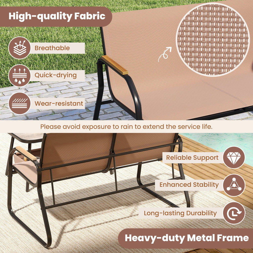 4 Pieces Patio Set with Rocking Bistro Chairs and Breathable Mesh Fabric-Coffee