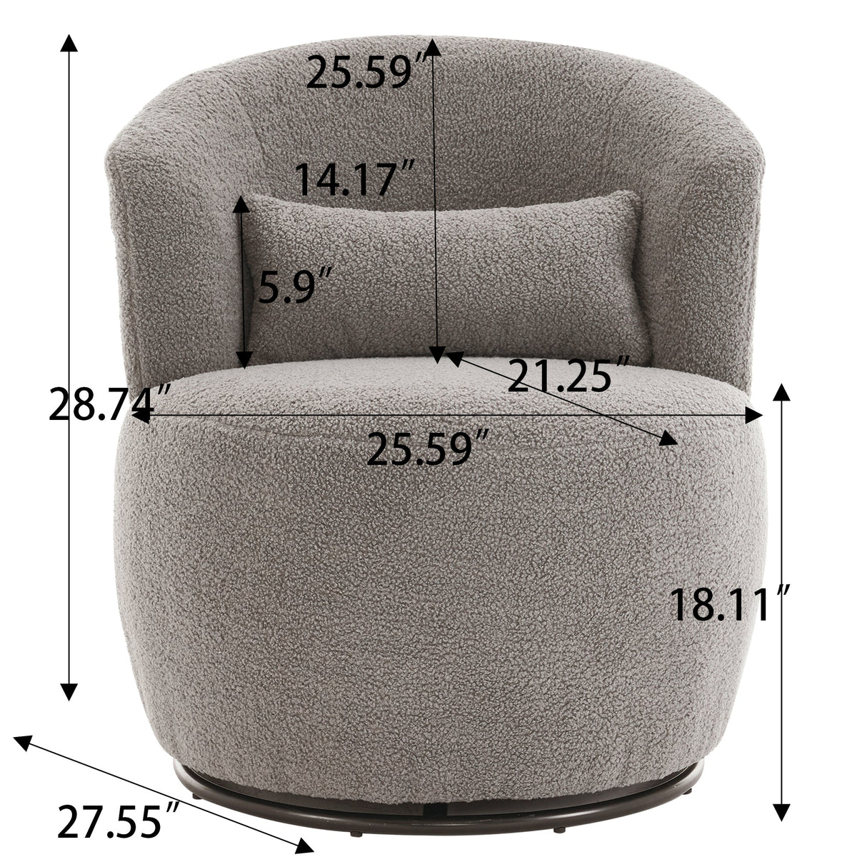 Grey Plush Swivel Accent Chair