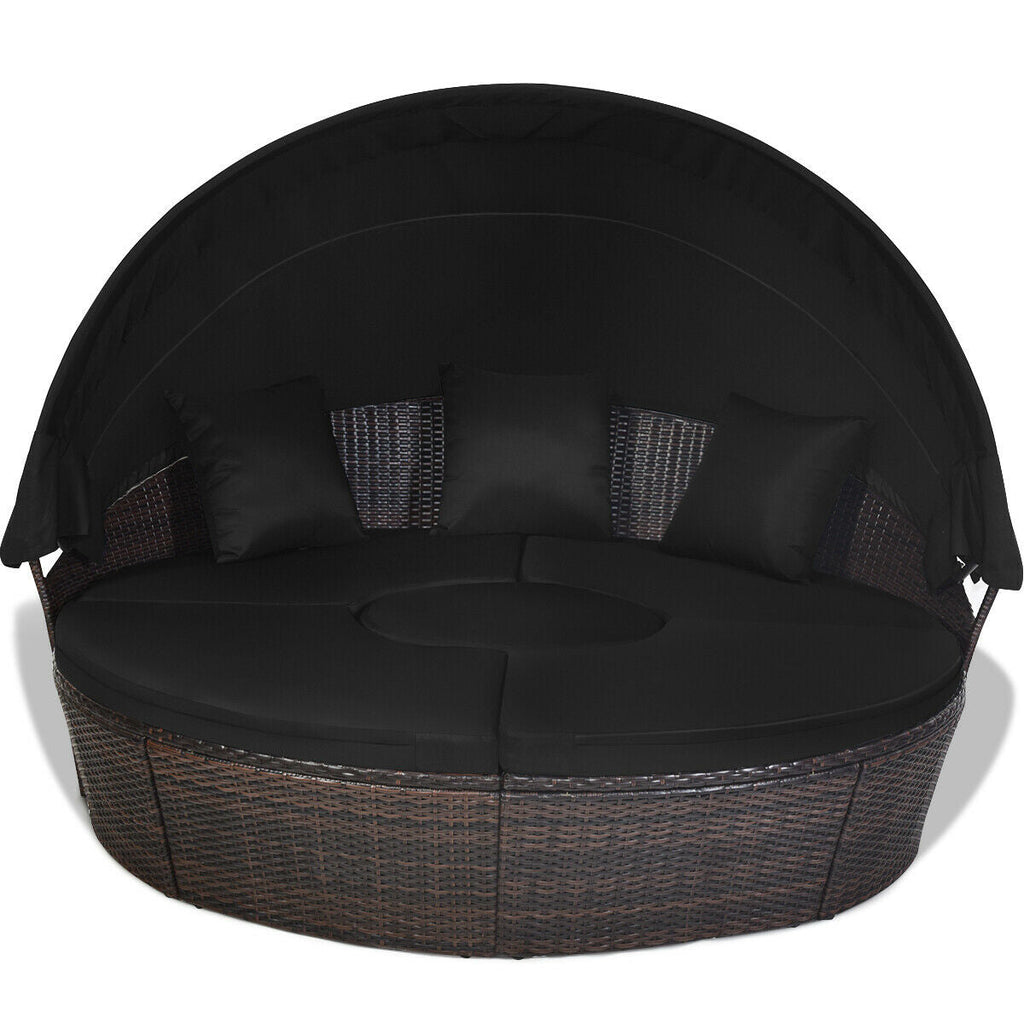 Patio Round Daybed Rattan Furniture Sets with Canopy