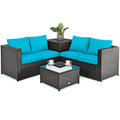 4 Pieces Outdoor Patio Rattan Set, Cushioned Loveseat and Storage Box