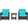 3 Pieces Patio Rattan Set with Washable Cushion and Acacia Tabletop