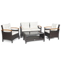 4 Pieces Patio Rattan Set with Cushioned Sofa and Storage Table