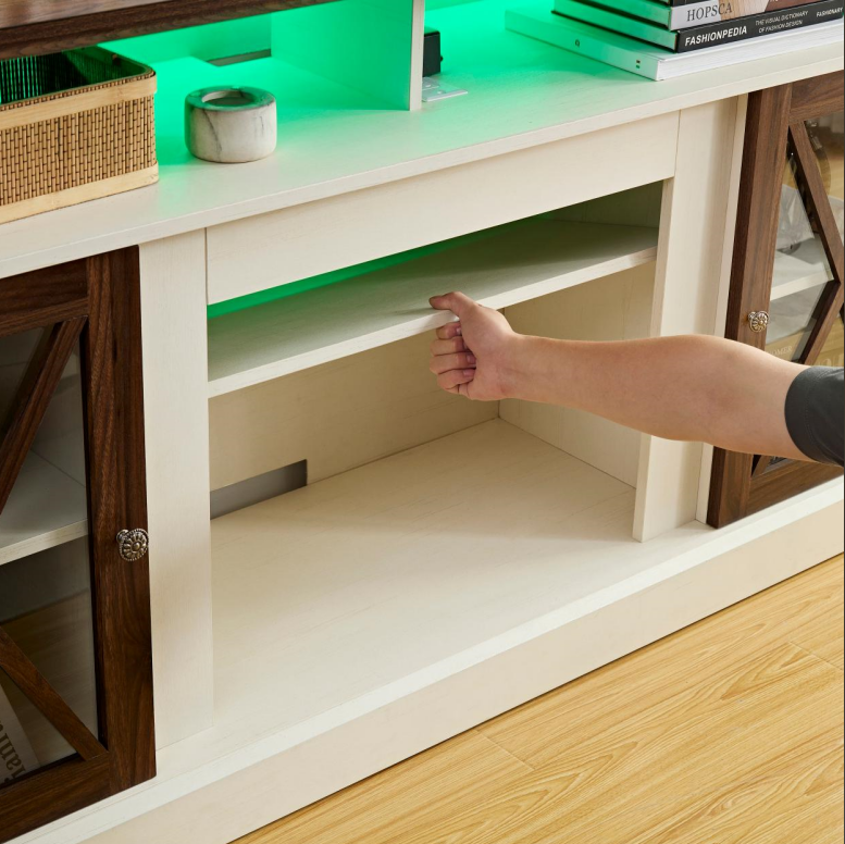 LED Farmhouse Style TV Stand for 65/70/75 inch TV with Outlet