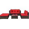 5 Pcs Patio Rattan Furniture Set, Sectional Navy Cushions-Turquoise