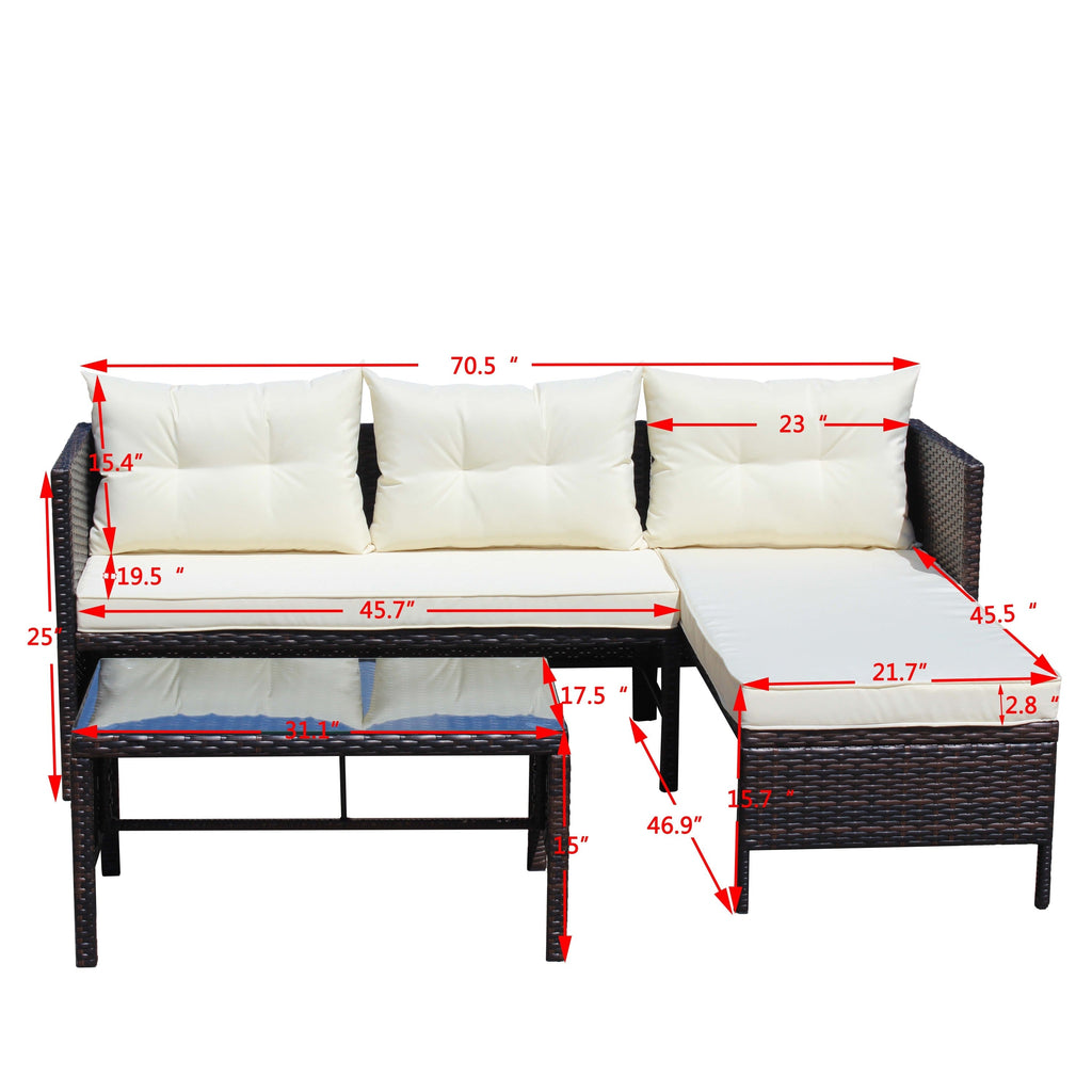 Patio 3-Piece Conversation Set with Wicker Rattan Sectional Sofa