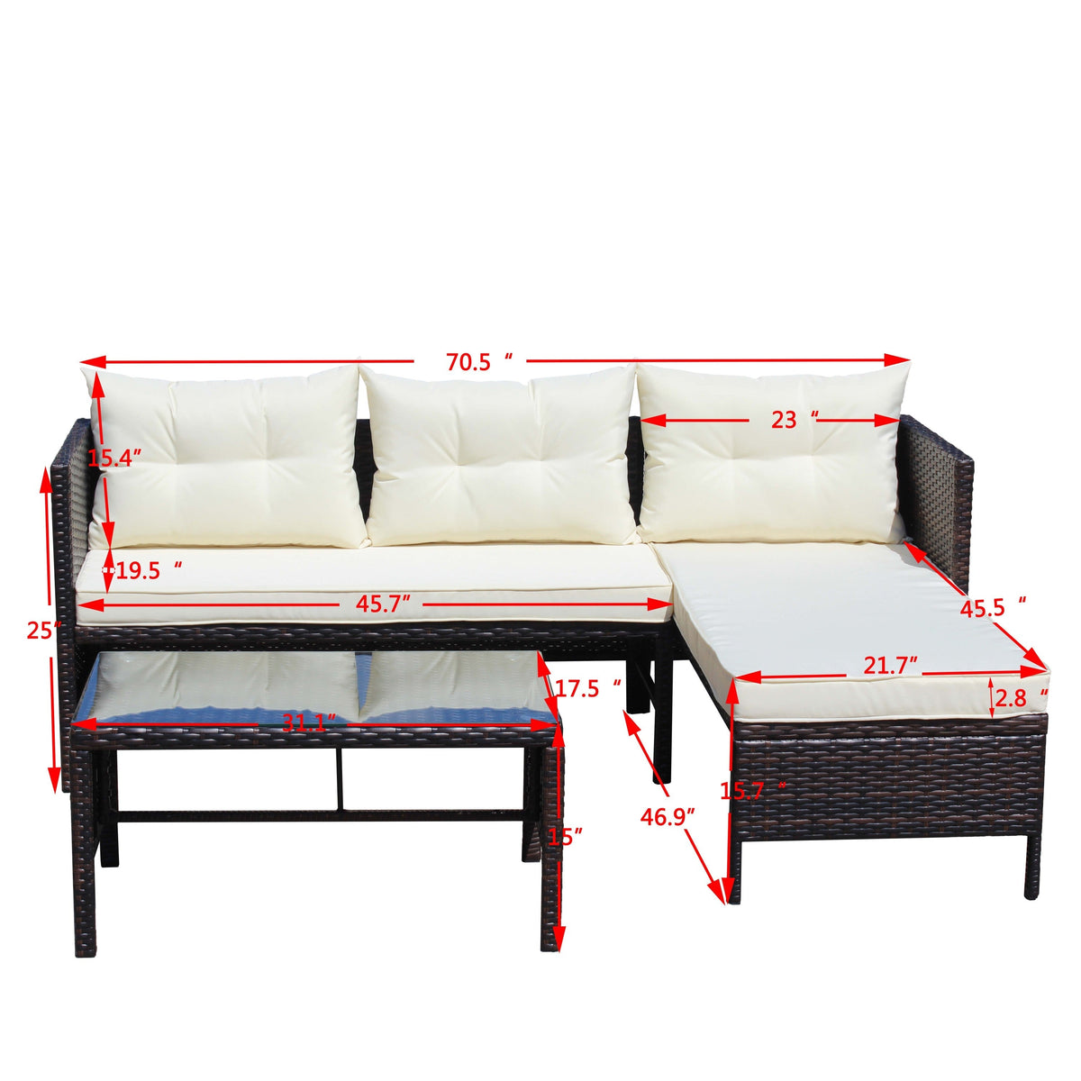Patio 3-Piece Conversation Set with Wicker Rattan Sectional Sofa