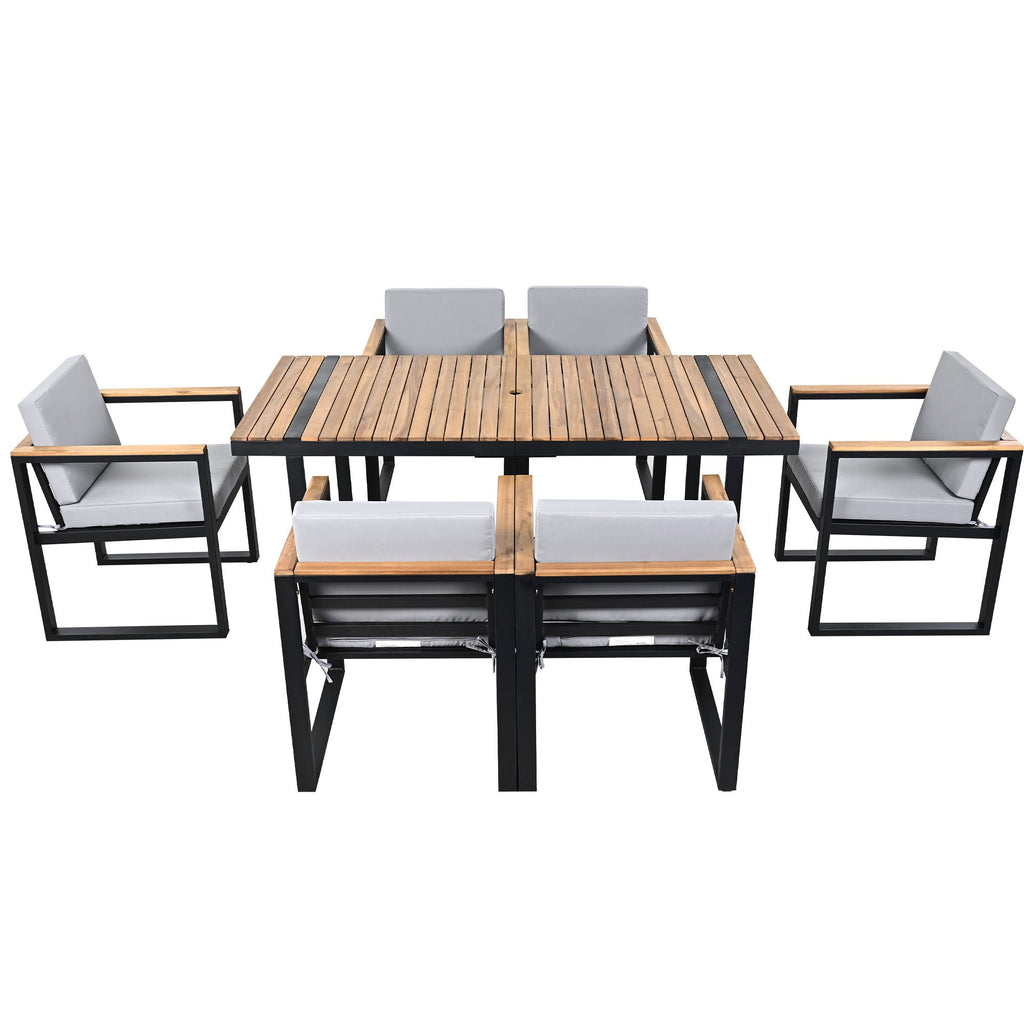 7 Pieces Dining Set Table And Chair Set With And Removable Cushions For Patio