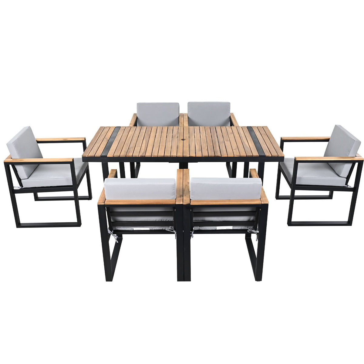 7 Pieces Dining Set Table And Chair Set With And Removable Cushions For Patio