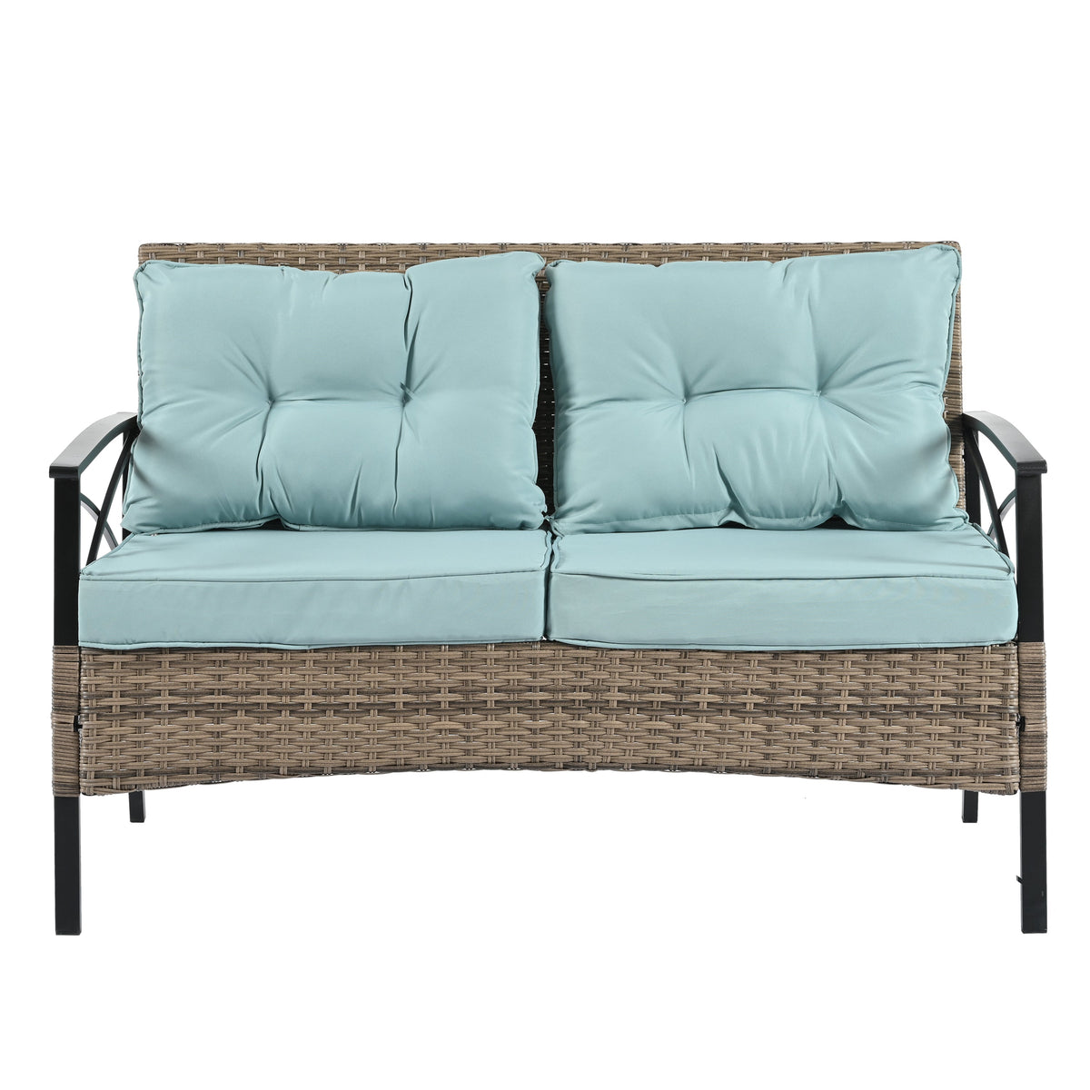 Patio Furniture, Four Set Wicker Furniture With Black Metal Table