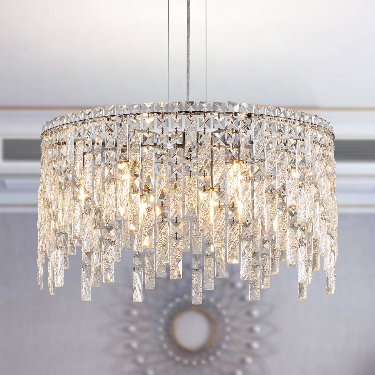 Deluxe round silver crystal chandelier