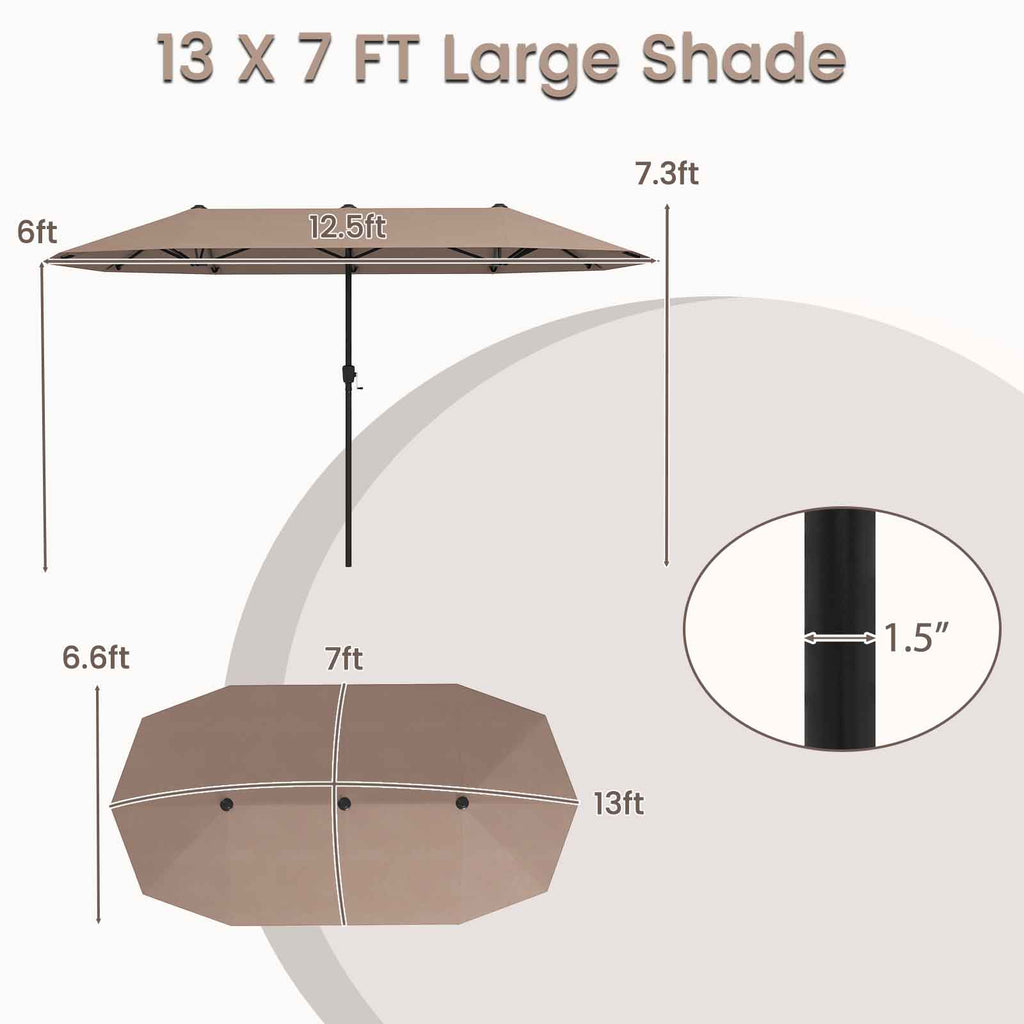 13 FT Large Patio Umbrella Double-Sided Umbrella, Crank Handle-Beige