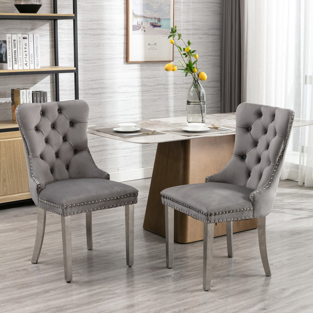 Modern Velvet Upholstered Dining Chairs - Set of 2