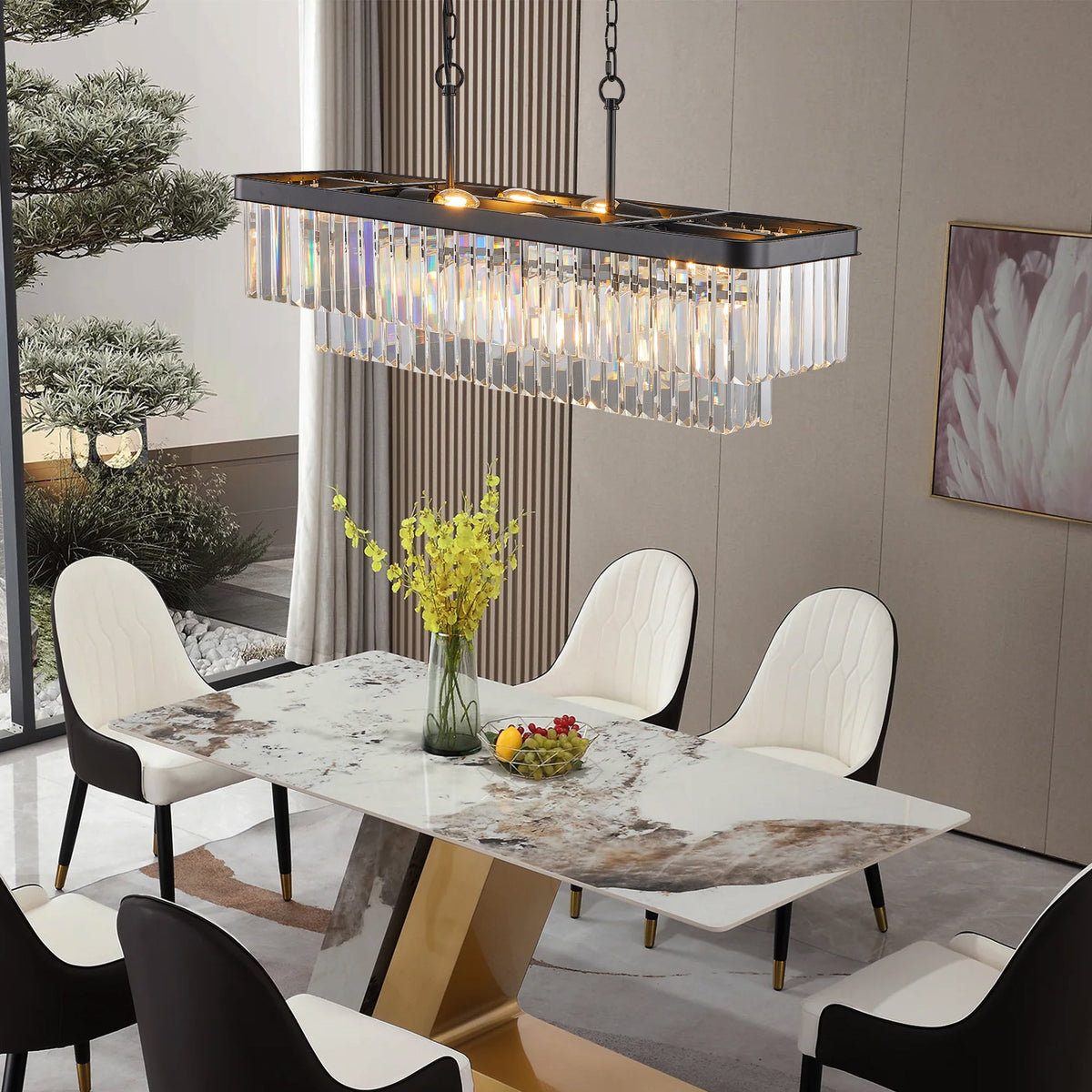 Chandeliers, Rectangular Crystal Chandelier Adjustable