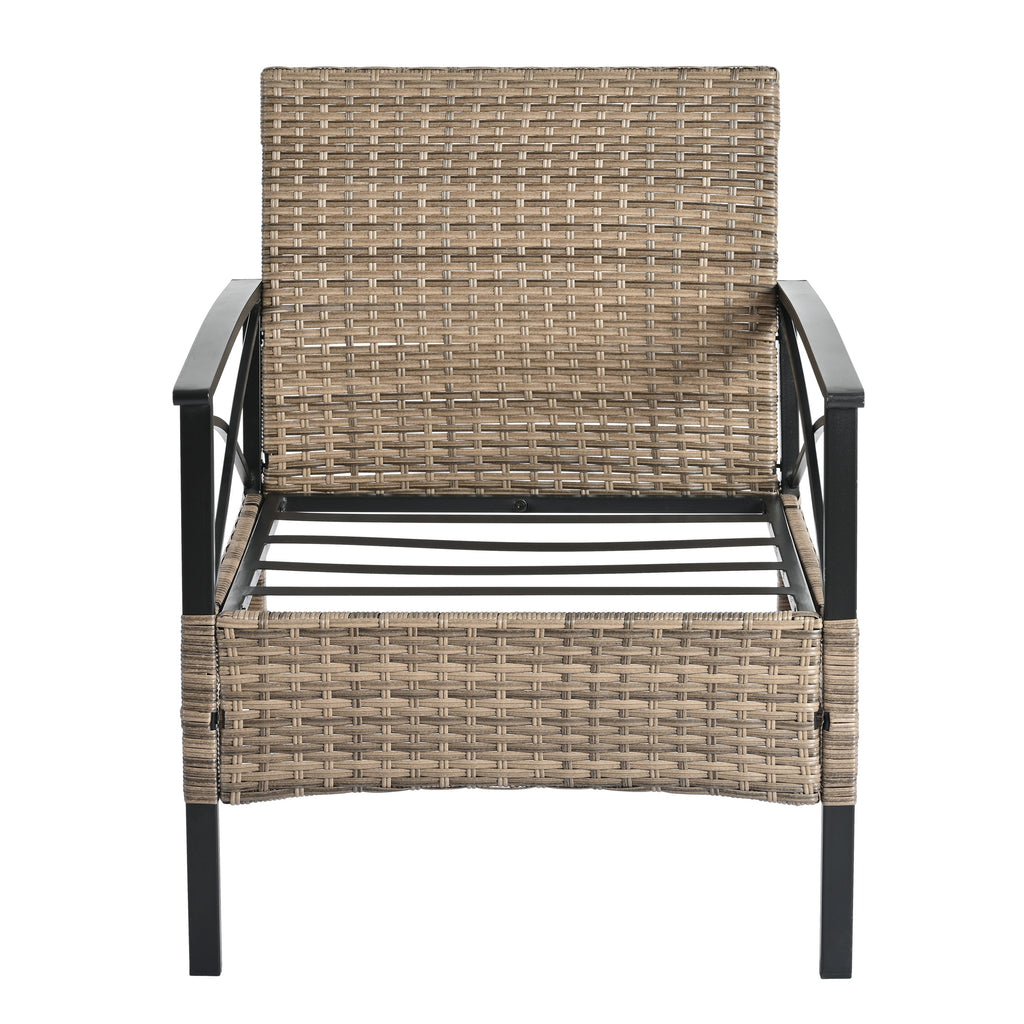 Patio Furniture, Four Set Wicker Furniture With Black Metal Table