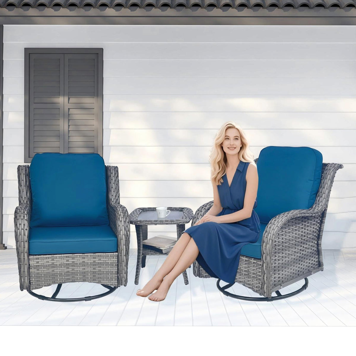 Wicker Patio Set - 3 Piece Rattan Outdoor Sectional Conversation Set
