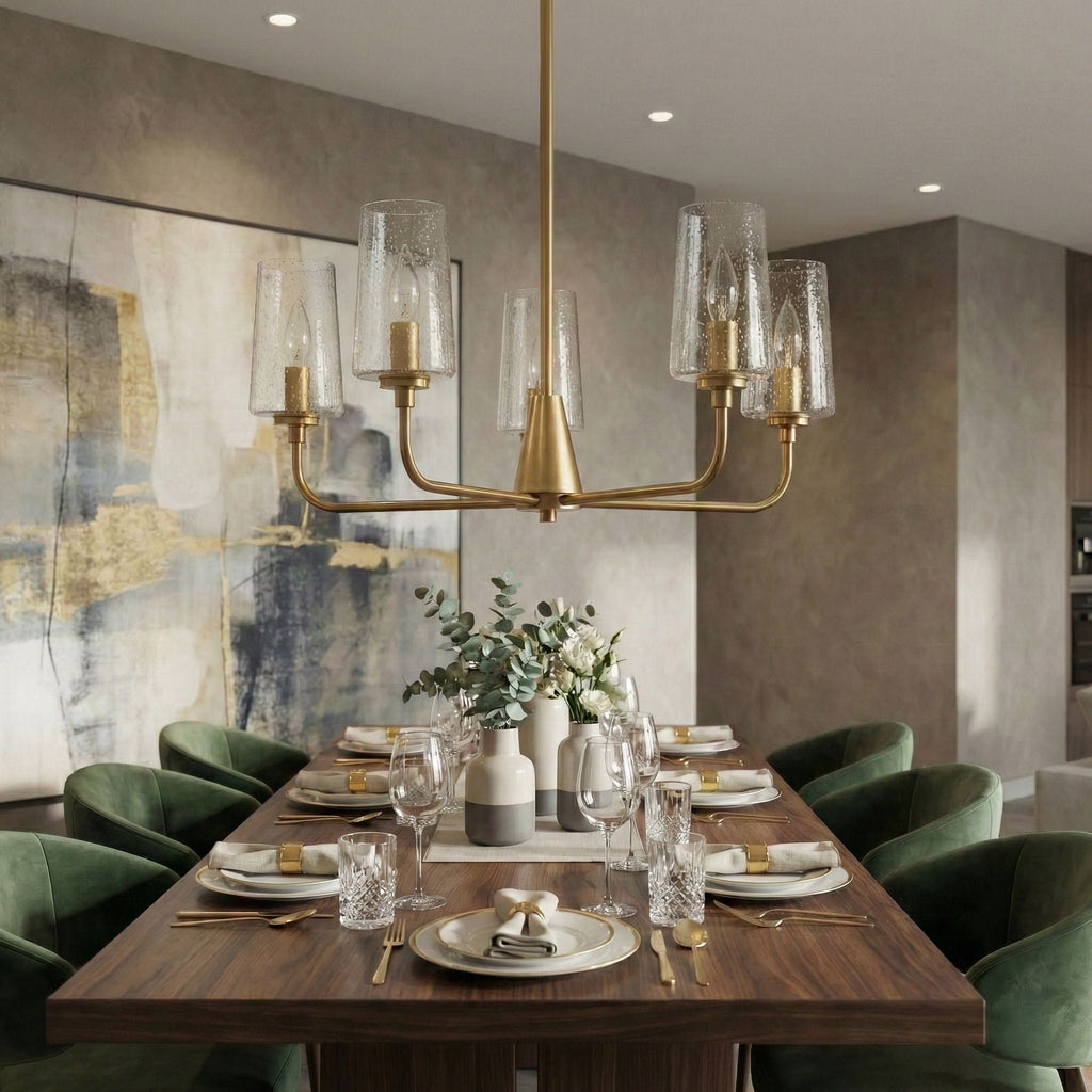 5 Lights Chandelier With Clear Seeded Satin - Antique Brass