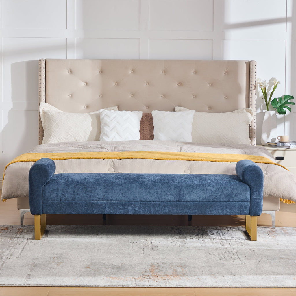 65" Ottoman Bench - Chenille Upholstered for Bedroom