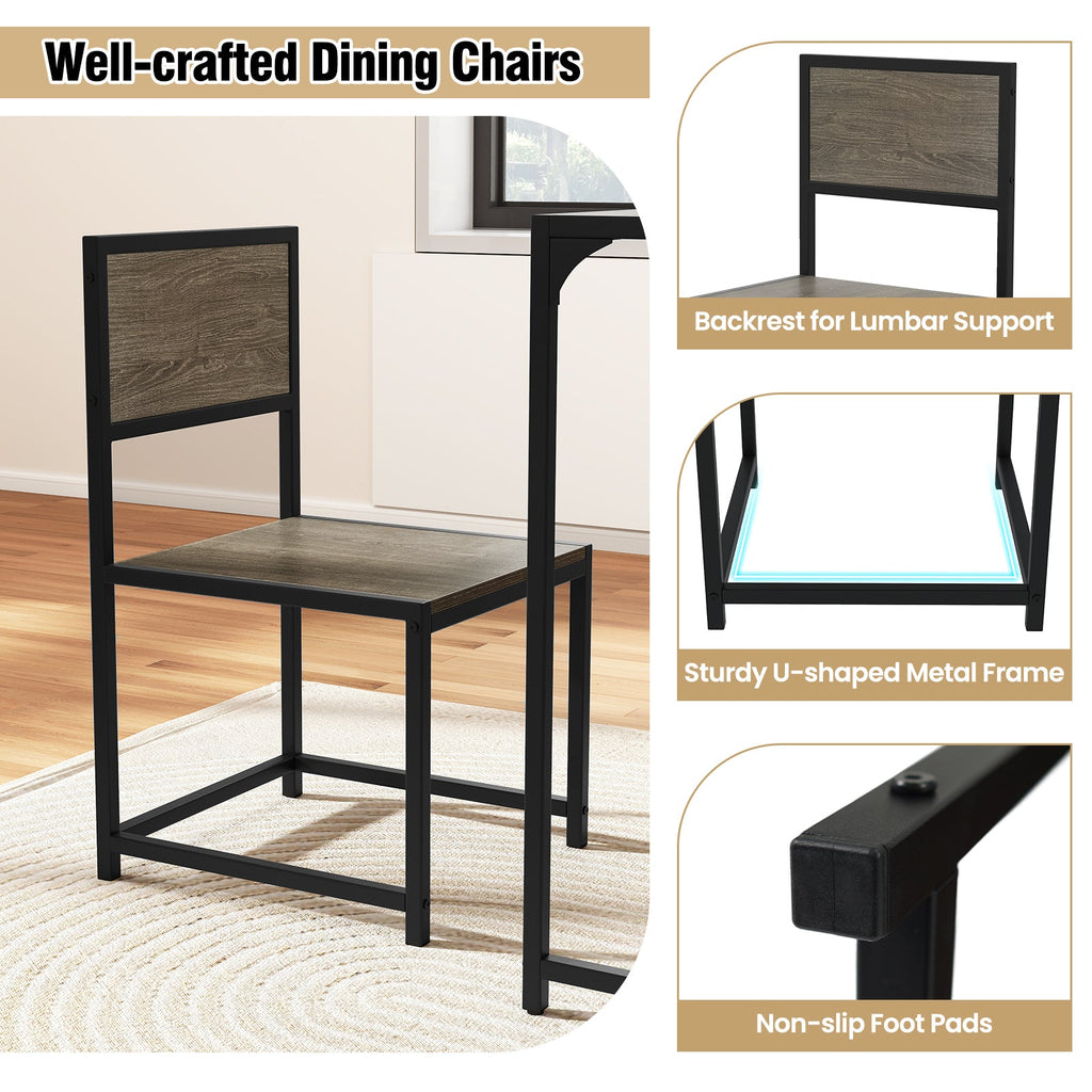 3 Pcs Dining Set Compact Table and 2 Chair with Metal Frame