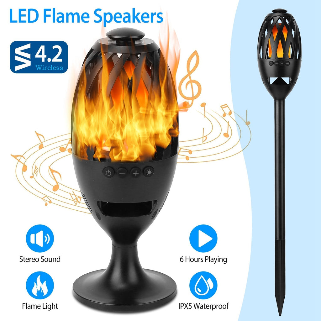 LED Flame Speakers Torch Wireless Speaker Waterproof Stereo Bass Speaker Outdoor