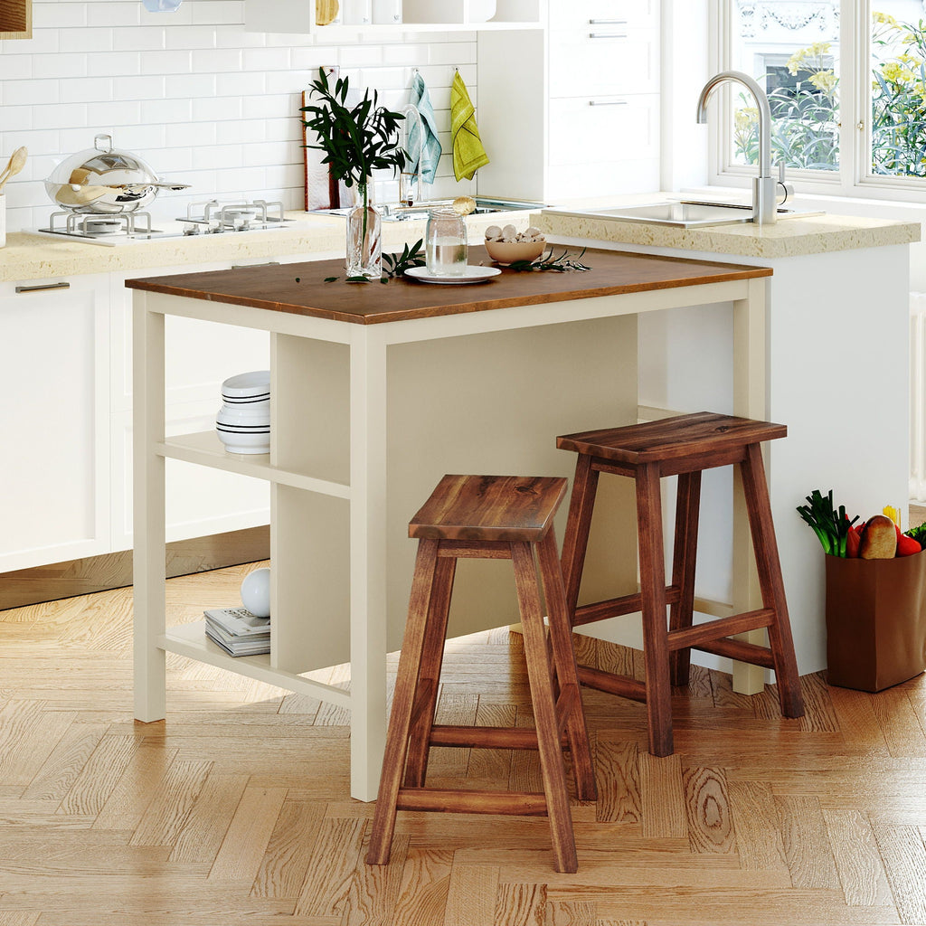 Rustic 3 Piece Stationary Kitchen Island Set With 2 Seats